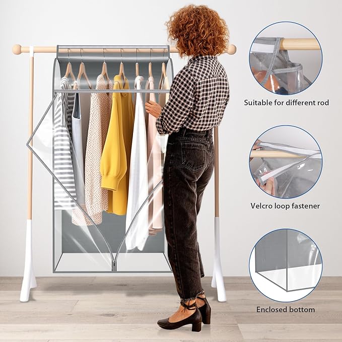 Zilink 43" Hanging Garment Bags for Hanging Clothes Clear Clothes Storage Bag Bottom Enclosed Garment Rack Cover Clothing Organizer for Suits, Fur Coat, Leather Jacket, Sweater,Shirt