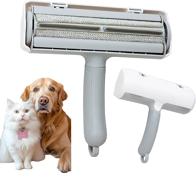 Pet Hair Remover & Lint Roller - Removes Cat/Dog Hair from Car Interiors, Furniture, Couches, Carpets, and Bedding - Reusable & Washable Animal Fur Removal Tool for Pet Owners (White&Gray)