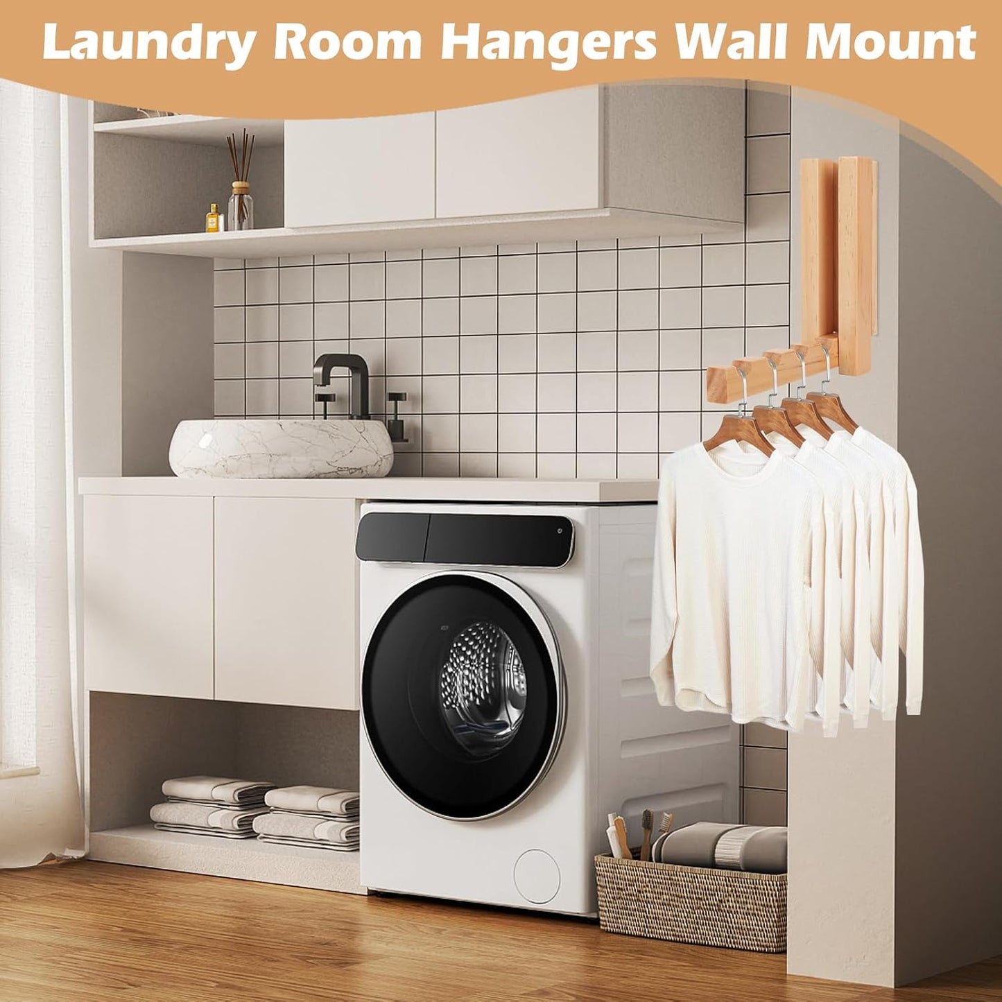 Clothes Drying Rack Wall Mounted, Wood Folding Clothes Hanger Rack for Laundry Room, Laundry Drying Rack Wall Mount, Multifunctional Organizer for Hanging Decor, Bathrooms, Home Storage