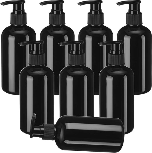 8 Pcs Plastic Pump Bottles Empty Lotion Bottle with Pump Refillable Dish Soap Dispenser Portable Hand Soap Dispenser Shampoo Lotion Container for Oil Liquid Soap(Black,8.5 oz)