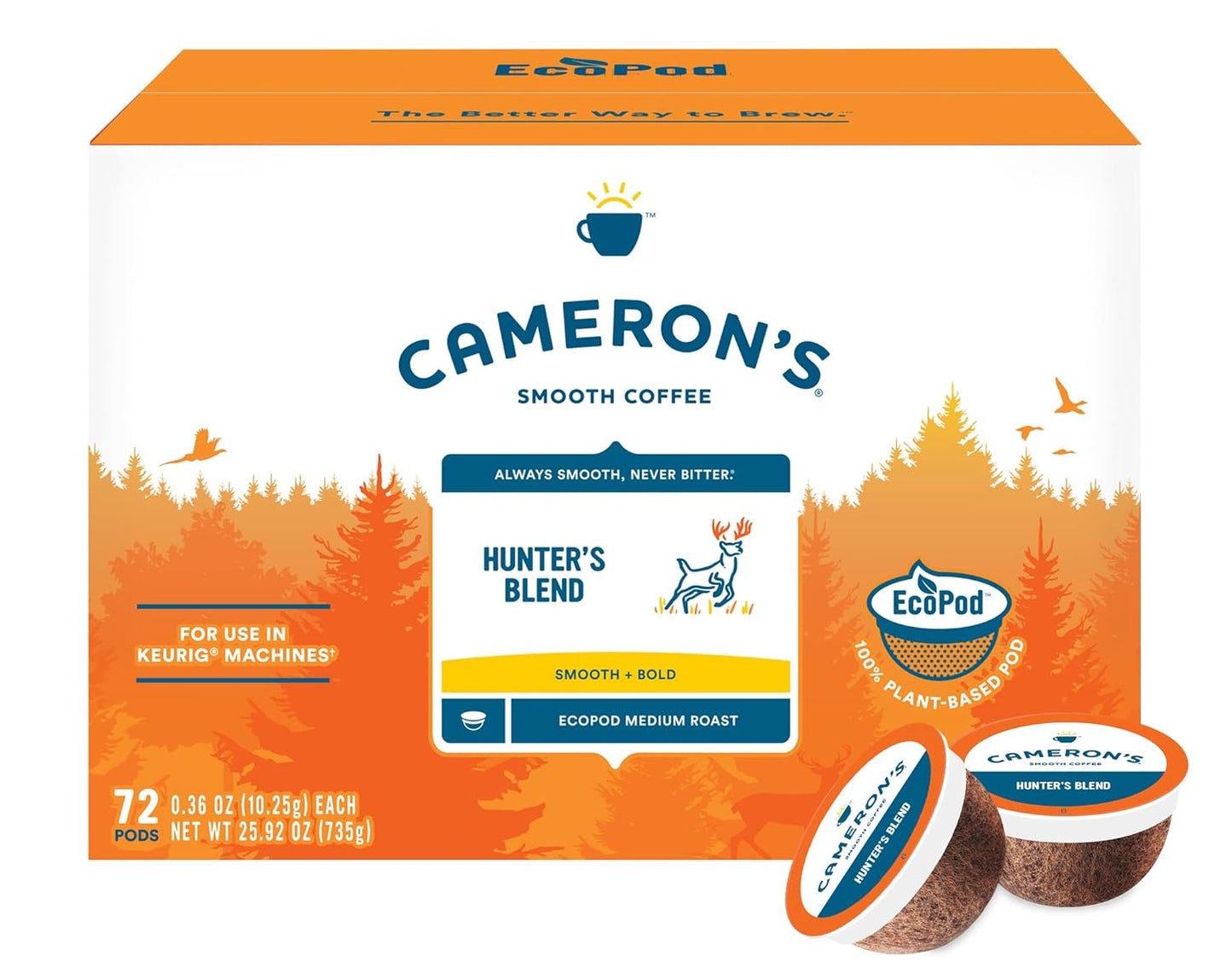 Cameron's Coffee Hunter's Blend Single-Serve Coffee Pods, Medium Roast, 100% Arabica, 72-Count, (Pack of 1)
