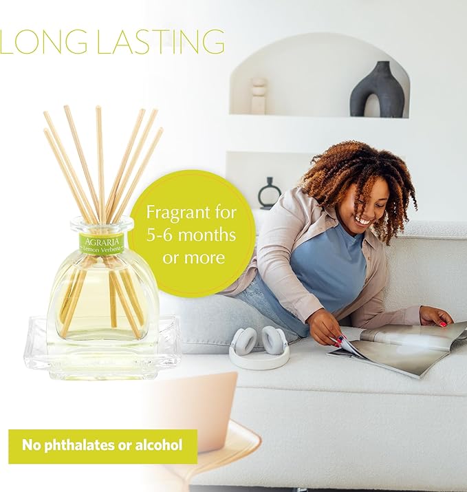 AGRARIA Lemon Verbena Scented PetiteEssence Diffuser, 1.7 Ounces with Reeds and a Flower
