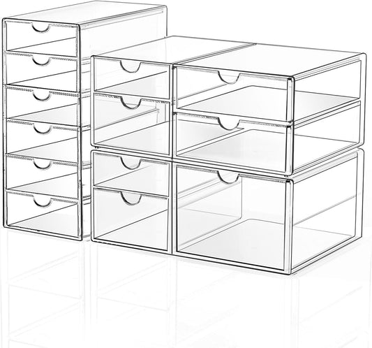 Makeup Drawer Storage Organizer with 13 Drawers, 3 Set Acrylic Office Desk Organization and Storage, Dustproof Drawer Organizer for Makeup, Office, Countertop, Jewelry, Pen, Desktop, Bathroom, Bedroom