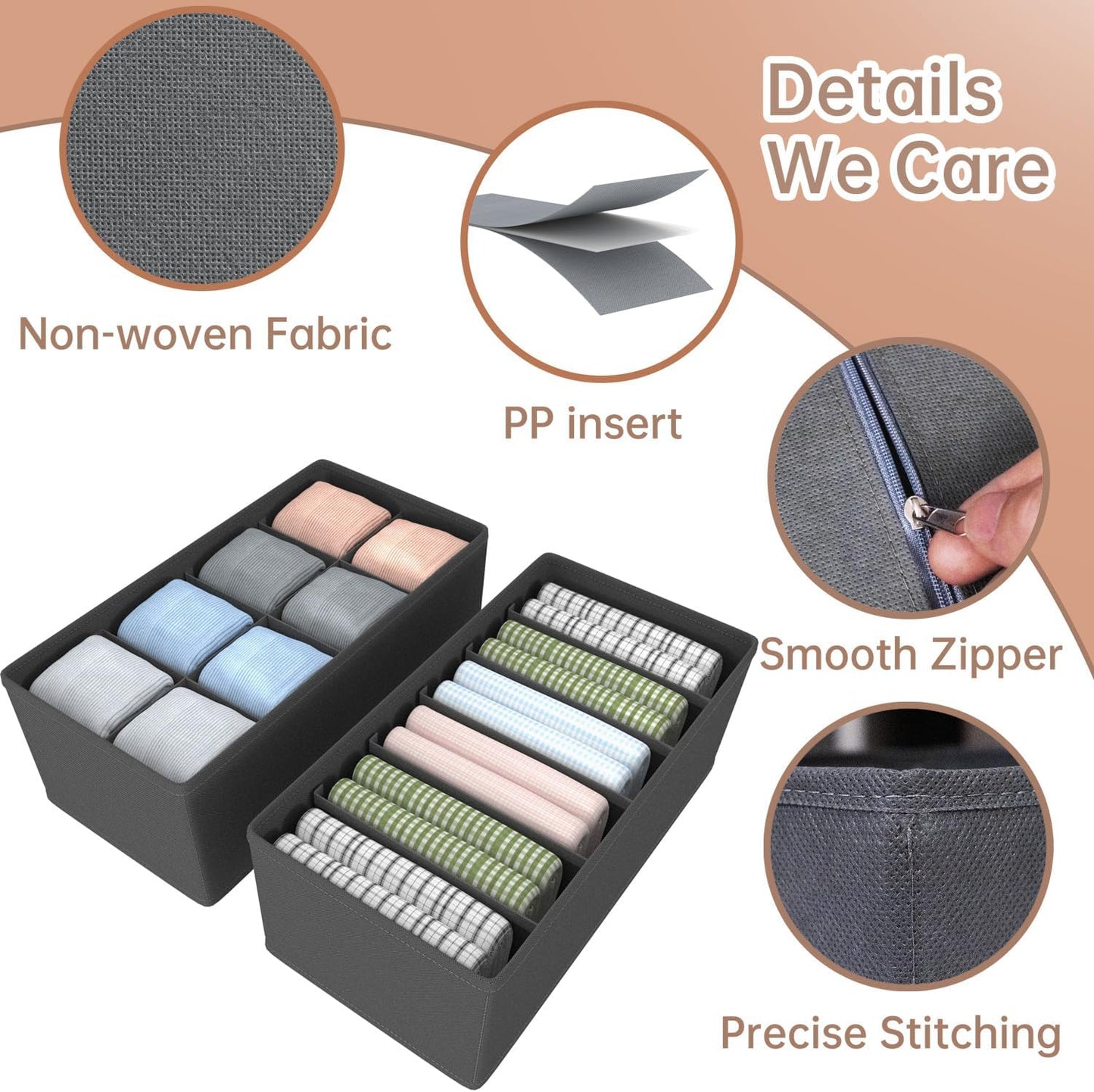 4 PACK Sock Underwear Drawer Organizer Dividers, Collapsible Cabinet Closet Storage Boxes for Clothes, Socks, Lingerie, Underwear, Tie, Belt,Bedroomedroom