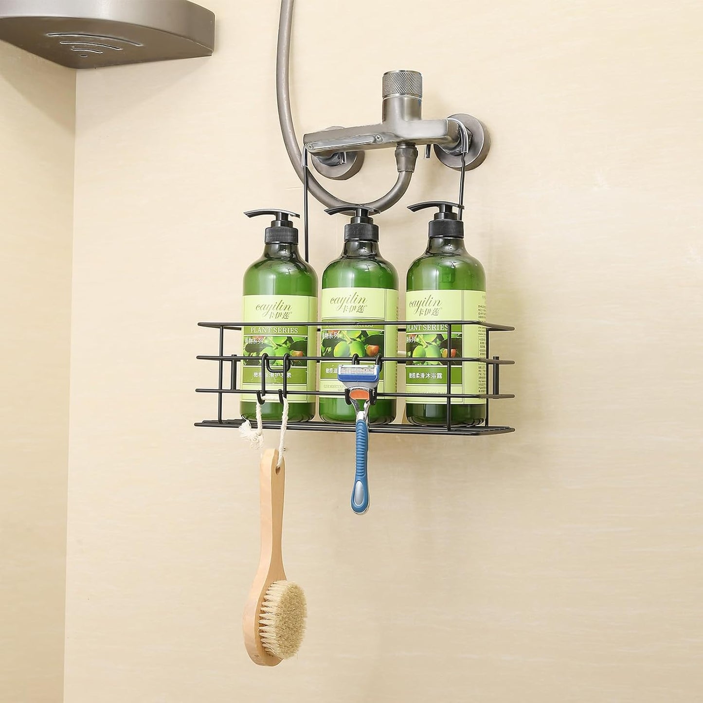 Shower Caddy Hanging Shower Orangizer Stainless Steel Shower Rack with Hooks Over The Door, Shampoo Basket Storage (Black)