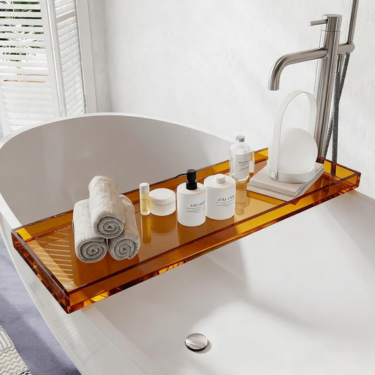 Bathtub Tray Table, Clear Acrylic, Anti-Slip Bath Caddy, (Amber, L32.3″ x W7.87″ x H1.18″)