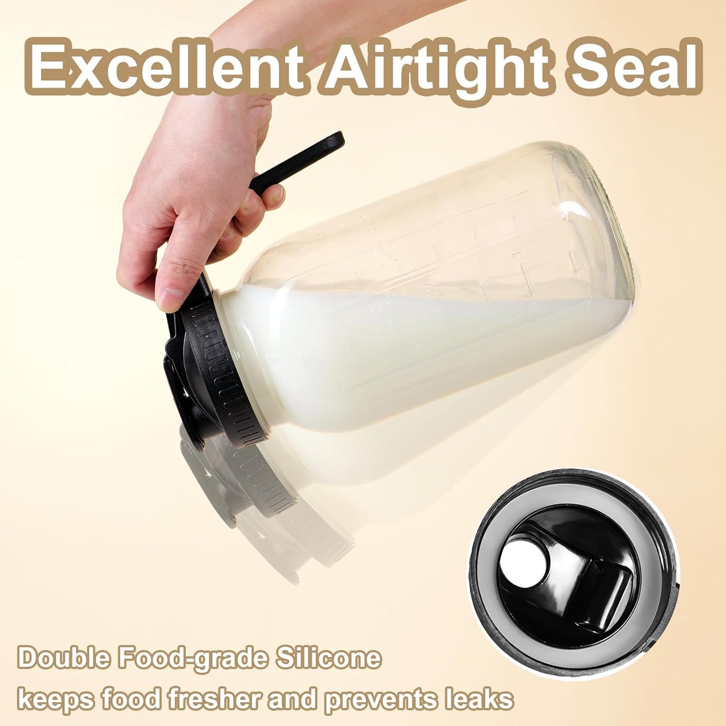 2 Pack 64 oz Glass Pitcher with Lid for Fridge, Half Gallon Pitcher with Lid, Leak Proof, Wide Mouth, 1/2 Gallon Glass Juice Jug for Ice Tea and Coffee (Black+Gray)