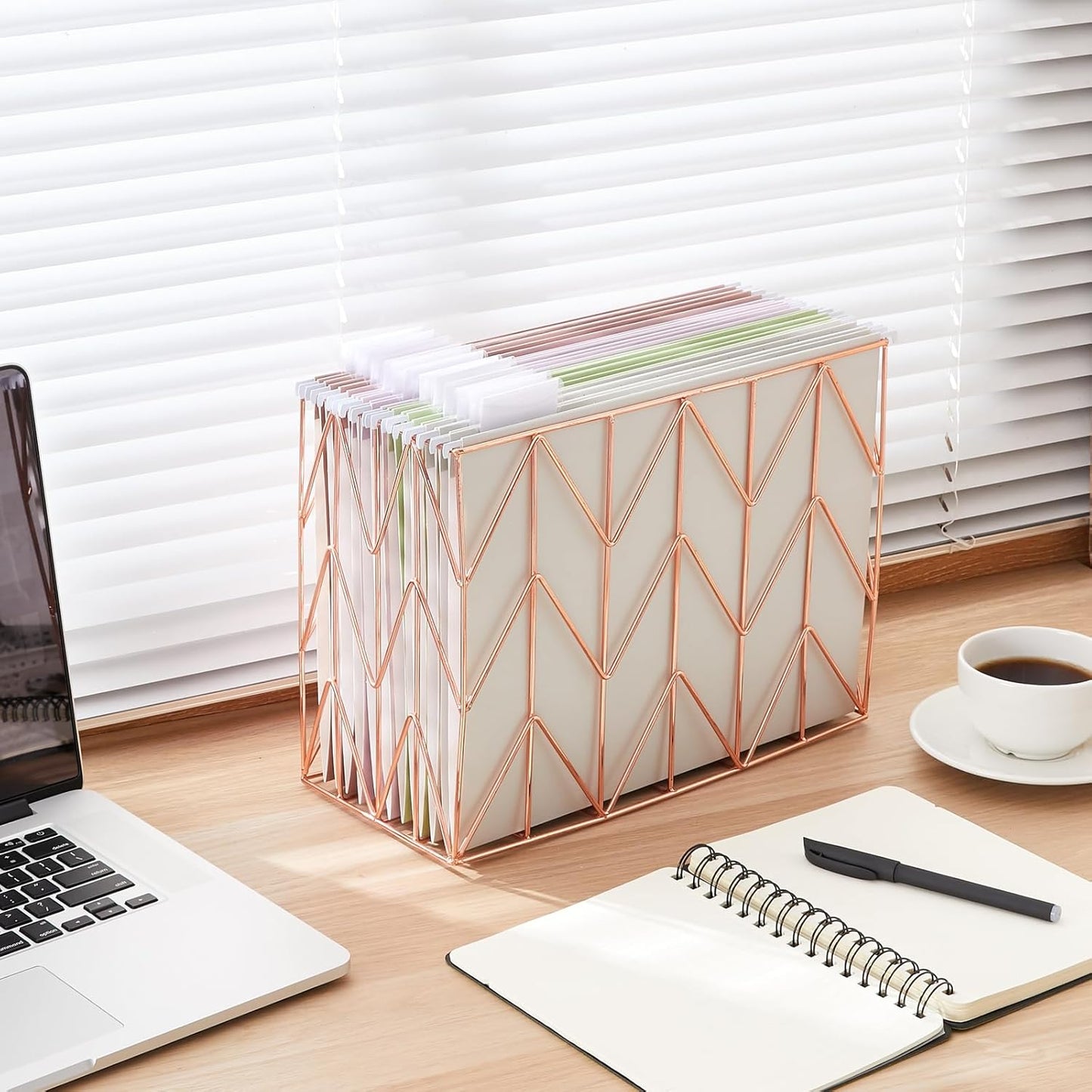 1 Pack Metal Hanging Rose Gold File Organizer, Basket, Box, Storage Box, Office and School Supplies Organizer