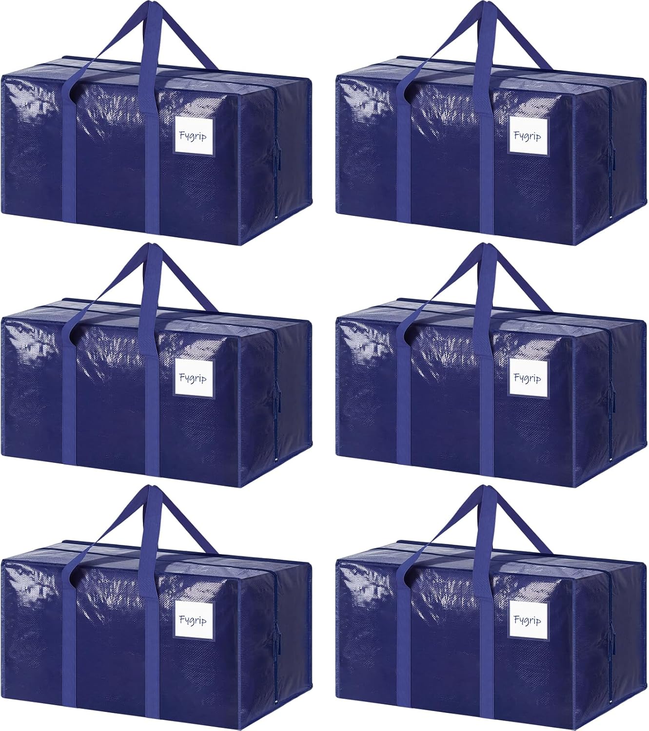 6 Pack Extra Heavy Duty Large Moving Bags with Strong Zipper & Comfortable Handles, Sturdy & Durable Clothes Storage Bags Totes Bins, Blue Packing Moving Boxes for College Supplies, Dark Blue