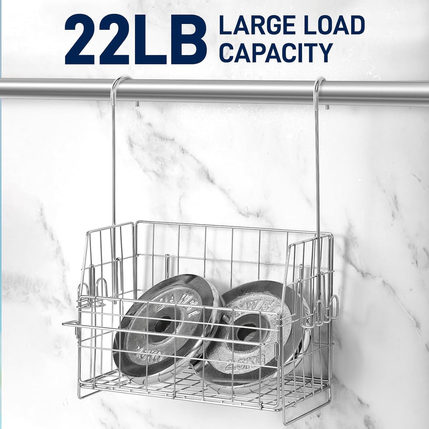 Hanging Shower Organizer, Shower Caddy Hanging, Bathroom Storage Rack with Hooks Over the Door, Stainless Steel Rustproof Bathroom Basket Shelf for Bath Faucet or Cross Bar