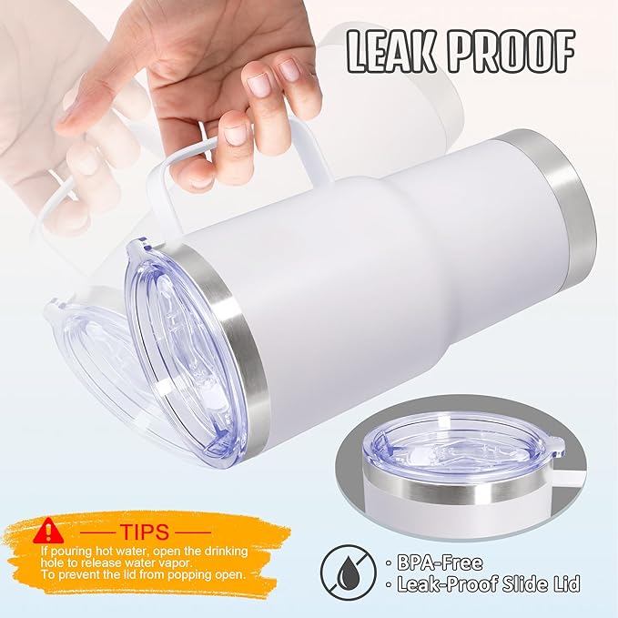 20 oz Tumbler with Handle and Lid, Stainless Steel Tumbler Insulated Travel Coffee Mug, Spill Proof Double Wall Vacuum Tumbler Cup Keep Drink Hot & Cold,White, 1 Pack