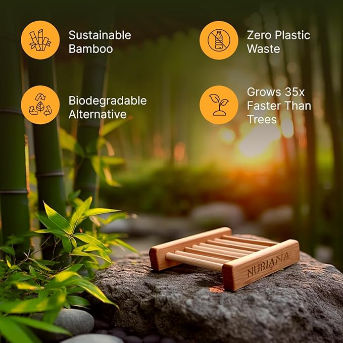Nubiana Bamboo Soap Dish for Shower - Set of 2 Natural Wood Soap Holder with Drainage - Bar Soap Saver Tray for Bathroom Counter - Eco-Friendly Soap Dishes - 2 Pack