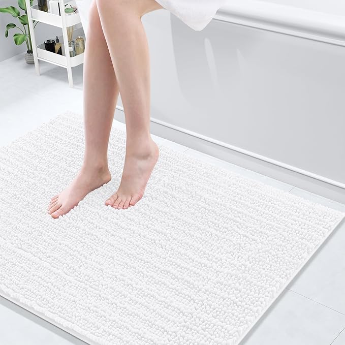 Arotive Luxury Chenille Bathroom Rug Mat, Extra Soft Thick Absorbent Shaggy Bath Rugs, Non-Slip Machine Wash Dry, Plush Bath Mats for Bathroom, Shower and Tub, 40x32, White