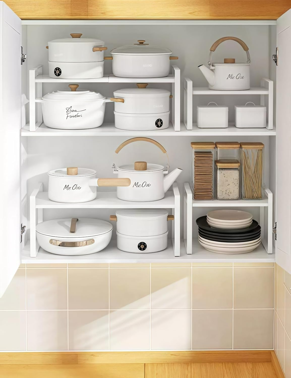 2-Pack Expandable Shelf Organizer for Kitchen Countertop, kitchen organizers and storage，under sink expandable shelf organizer