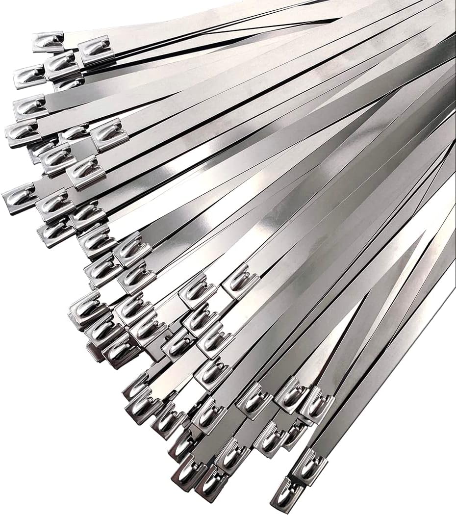 HS Metal Zip Ties Stainless Steel Cable Tie 11.8 Inch (100 Pack) Extra Heavy Duty Self-Locking Strap Ties 225 Lbs Perfect for Exhaust,Fence Outdoor,Automotive