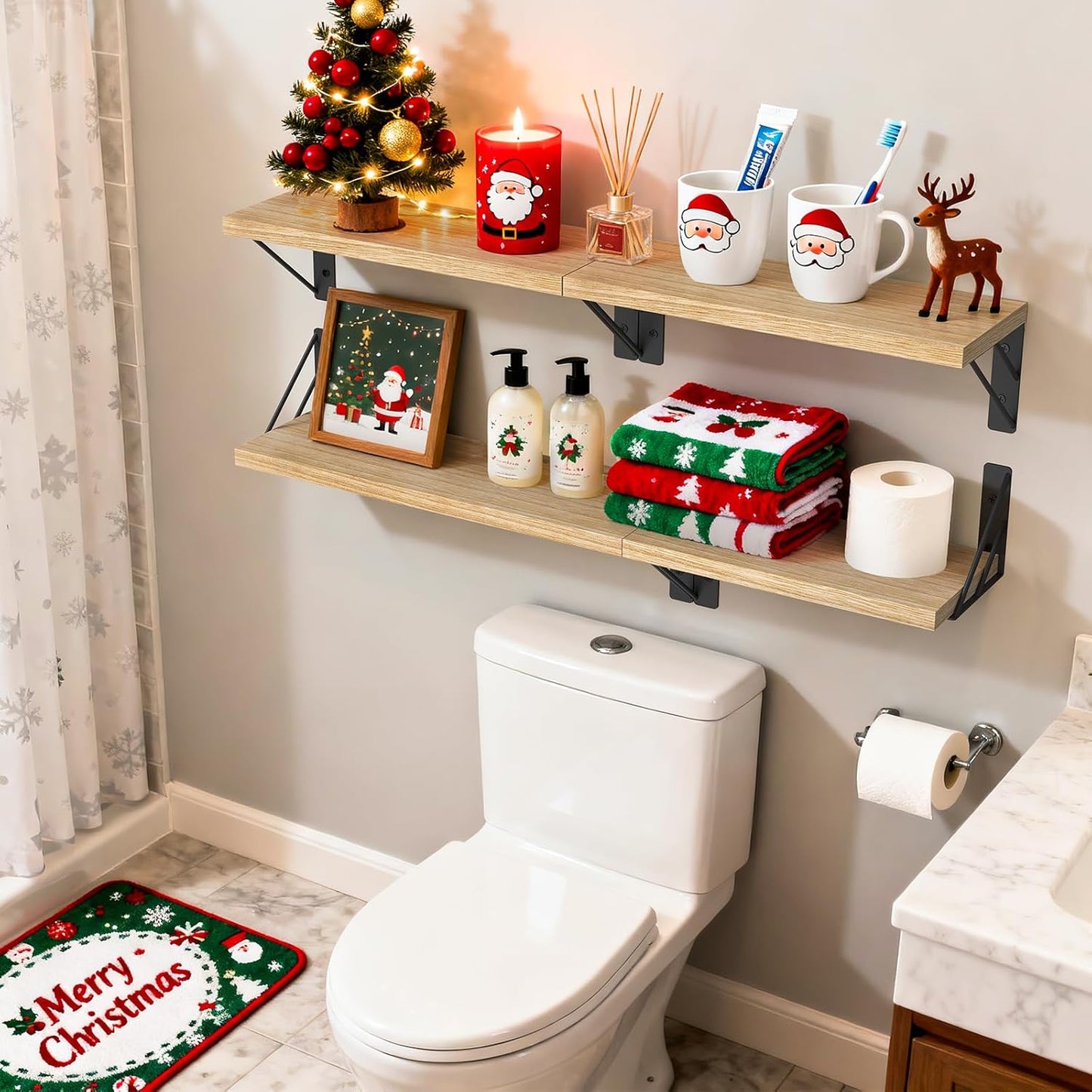 BAYKA Wall Shelves for Bedroom Decor, Floating Wall Shelves for Living Room Kitchen Storage, Wall Mounted Rustic Wood Floating Shelves for Kids Books, Corner Shelves for Bathroom(Brown，Set of 3)