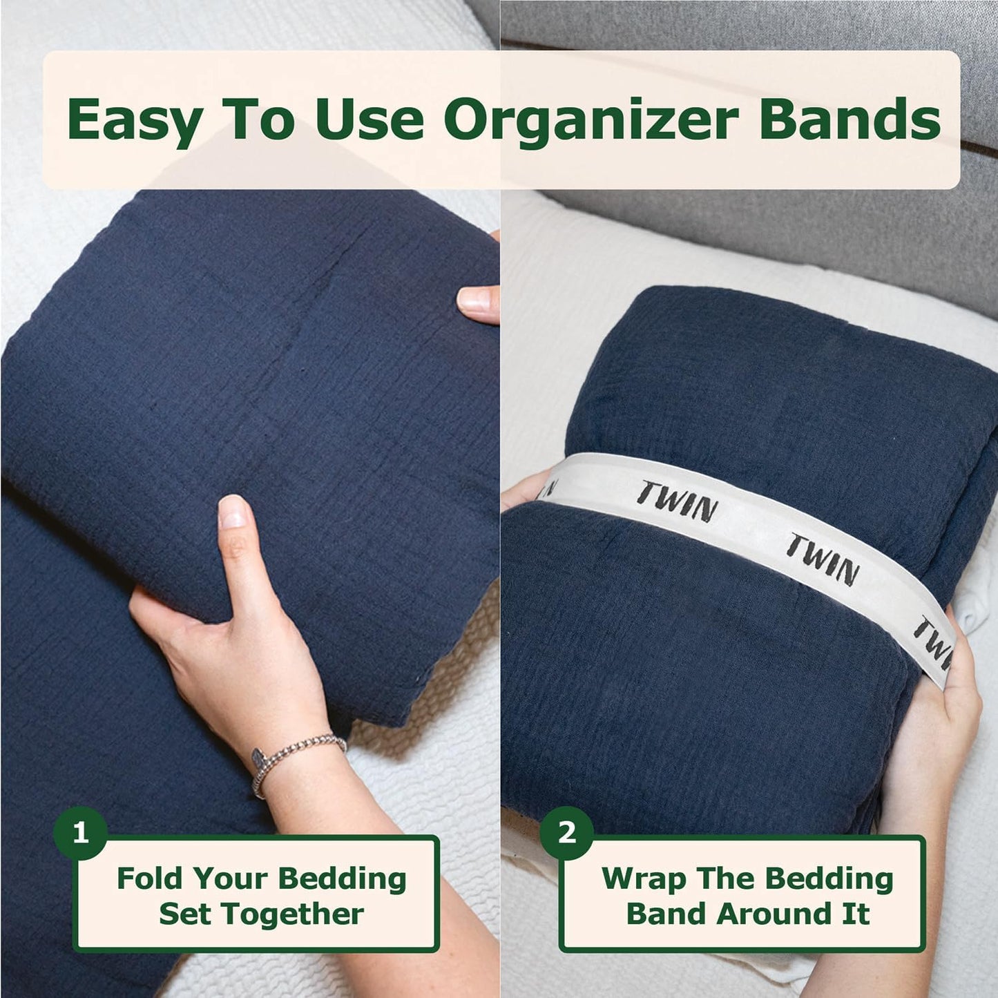 ECOHomes Bed Sheet Organizer and Storage Size Label Bands | Bed Sheets Set Organizers for Linen Closet Organization - Elastic Bedding Band Labels for Organizing Bedsheet (Twin 2PCs Pack | White)