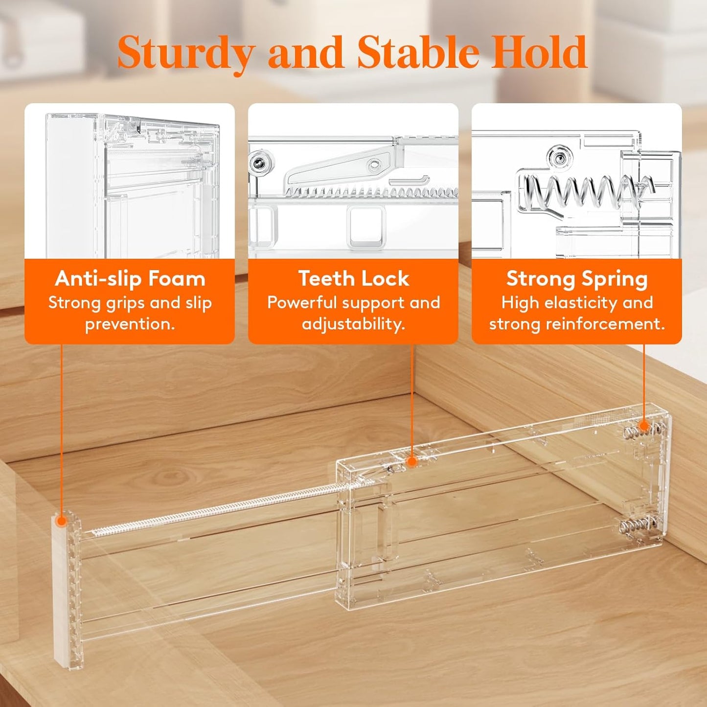 Lifewit Clear Drawer Dividers Adjustable Clothes Drawer Organizers, Expandable Drawer Separators, 5 Pack, 4" High/11-17 Long