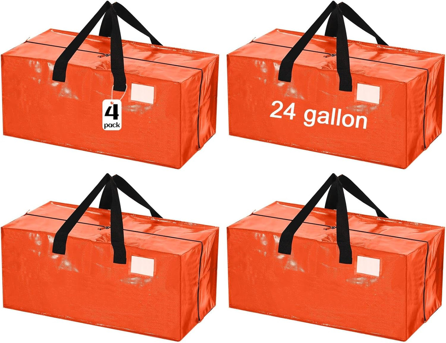 4 Pcs 24 Gallon Large Moving Bags with Zipper and Handles Foldable Storage Duffle Bags Heavy Duty Extra Large Totes for College Dorm Travel Clothes Blankets Bedding Moving (Orange)