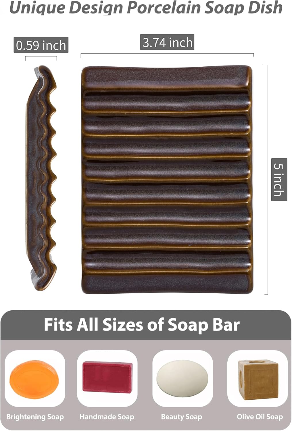 Bar Soap Holder Ceramic Soap Dish Japanese Style for Countertop & Saver for Shower Sink and Kitchen, with Self Drain, Lift Soap Keep Dry, Purple