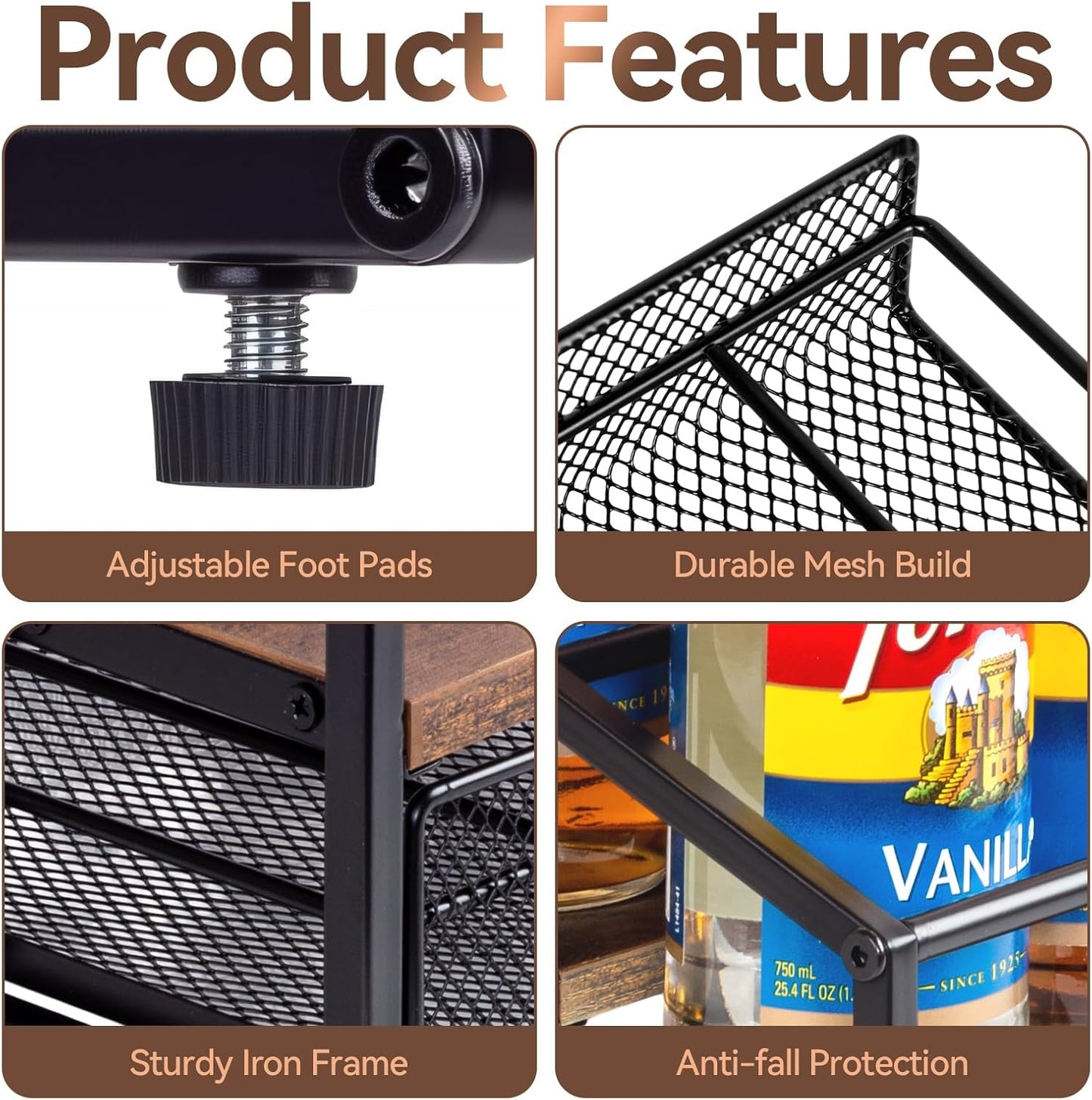 Coffee Syrup Rack Organizer, 3-Tier 10 Bottle Syrup Rack with 35 K Cup Darwer for Coffee Bar, Countertop Bottle Holder Stand for Dressing for Kitchen Cafe Station