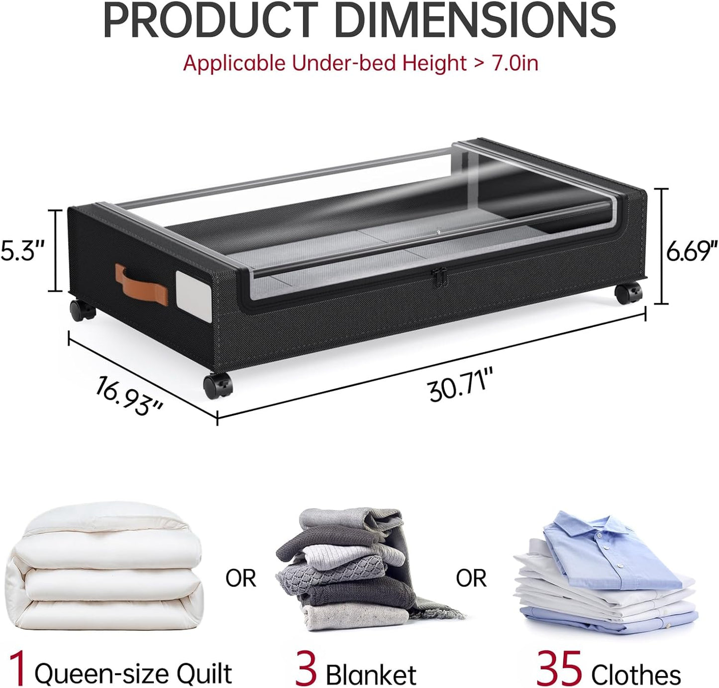 Yecaye 4 Pack Under Bed Storage with Wheels, Under Bed Storage Containers with Lids, Large Under Bed Rolling Storage with Clear Window & Label, Rolling Drawers for Clothes, Blankets, Books