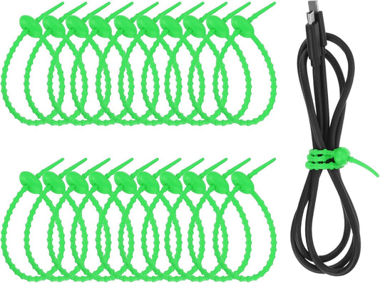 uxcell 20 Pcs Silicone Ties Bag Clip, 8.5 Inch Multi Purpose Silicone Zip Ties Reusable Rubber Zip Tie, Cable Strap Cord Organizer for Home Office Food Bag Wires Cables, Grass Green