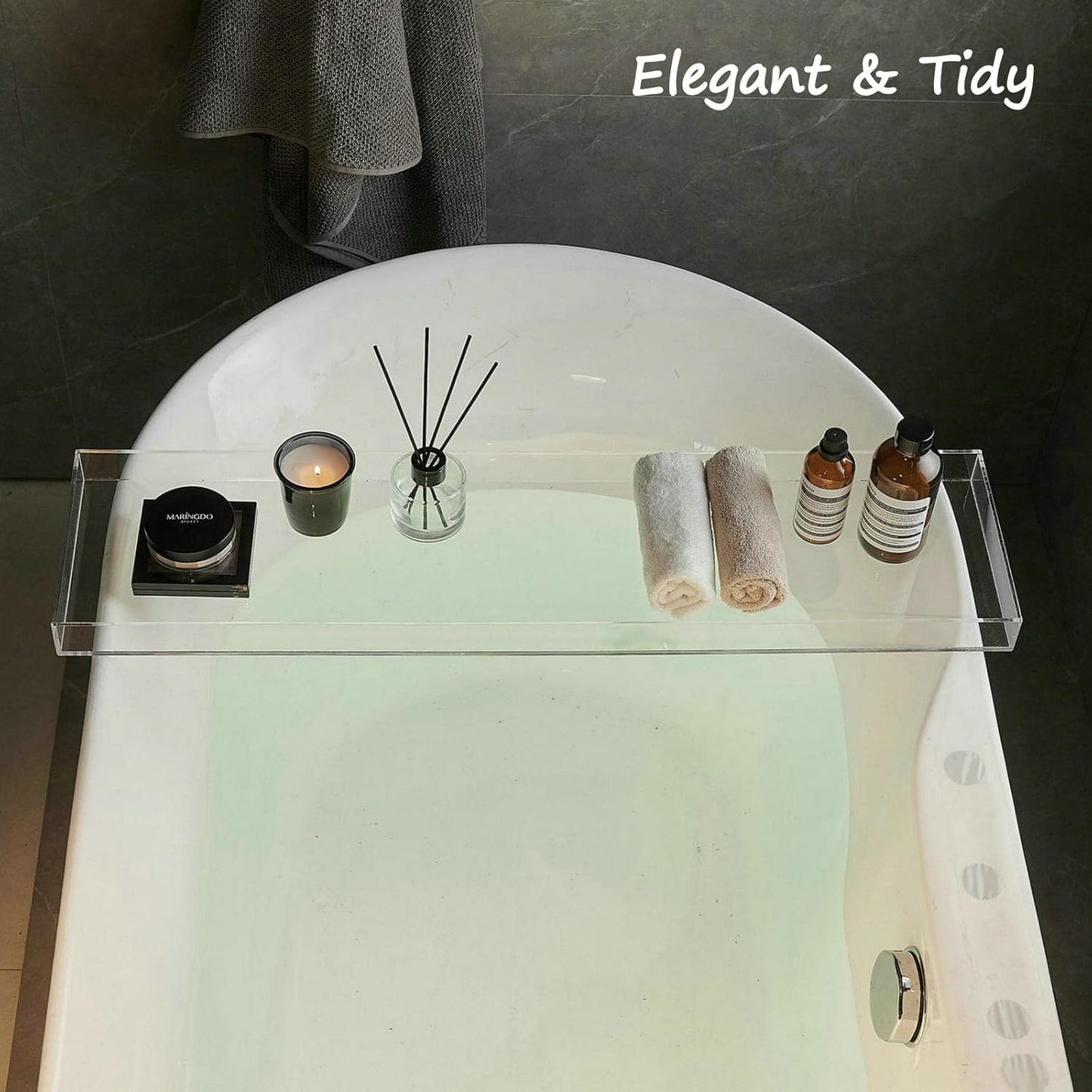 SHUNLI Clear Bathtub Caddy Tray, Bath Tub Tray Shelf Table, Bathroom Shower Caddy Tray, Acrylic