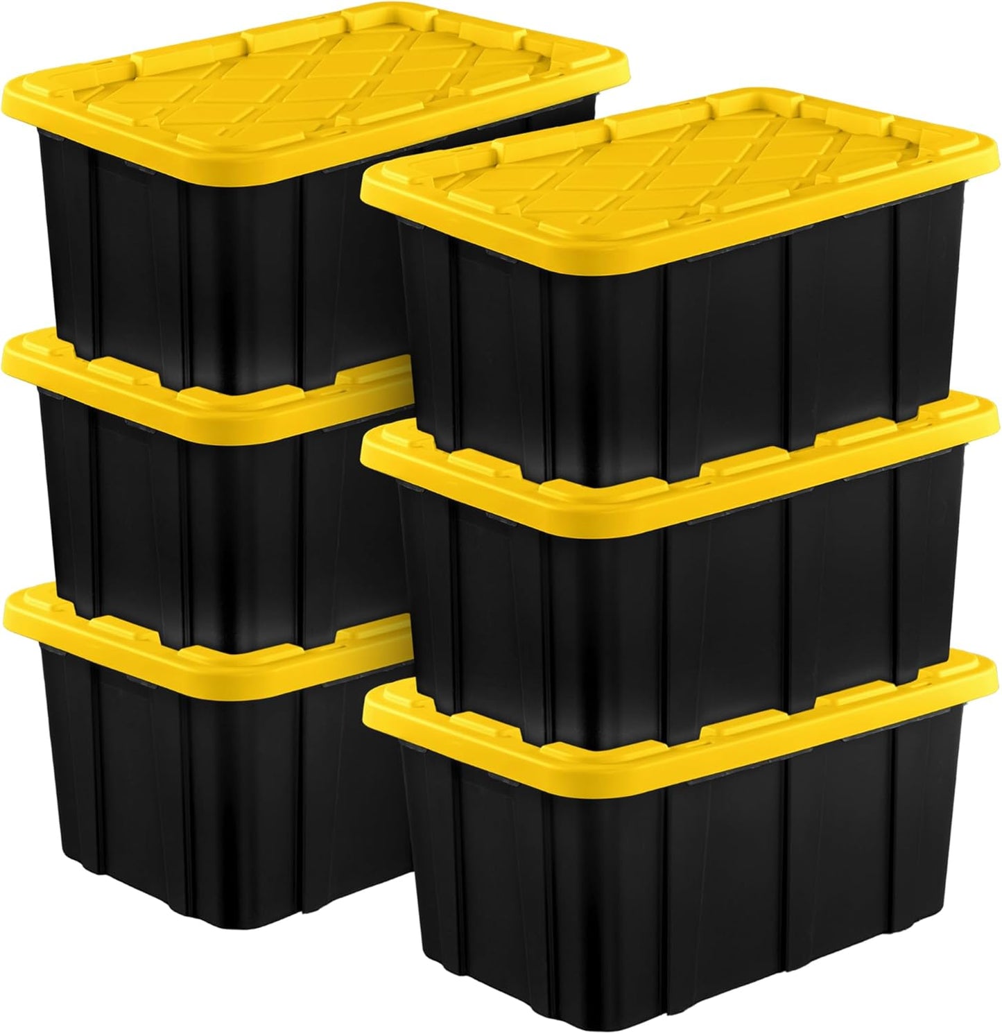 Sterilite 6-Pack Industrial Tote, Plastic Storage Container Bins with Lids, 17 Gallon - Heavy-Duty Organizing Containers for Closet, Bathroom, and Office