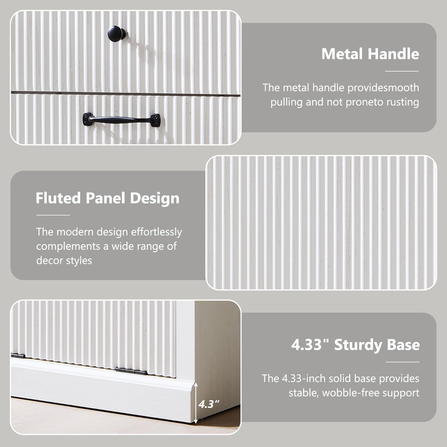 Modern Tilt-Out Laundry Hamper Cabinet, 10 Gallon Fluted Trash Can Cabinet with Drawer, Wooden Hidden Garbage Can Cabinets with Laundry Basket, Free Standing for Bathroom and Kitchen, White