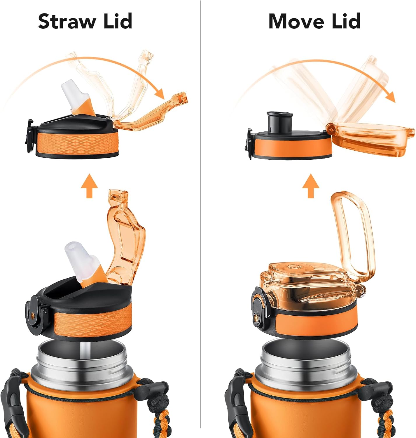 GOSWAG Insulated Sports Water Bottle, 24oz 2 Lids(with Straw/No Straw), Stainless Steel Water Bottles with Paracord Handle, Insulated Bottle with Double-Wall Vacuum Insulation