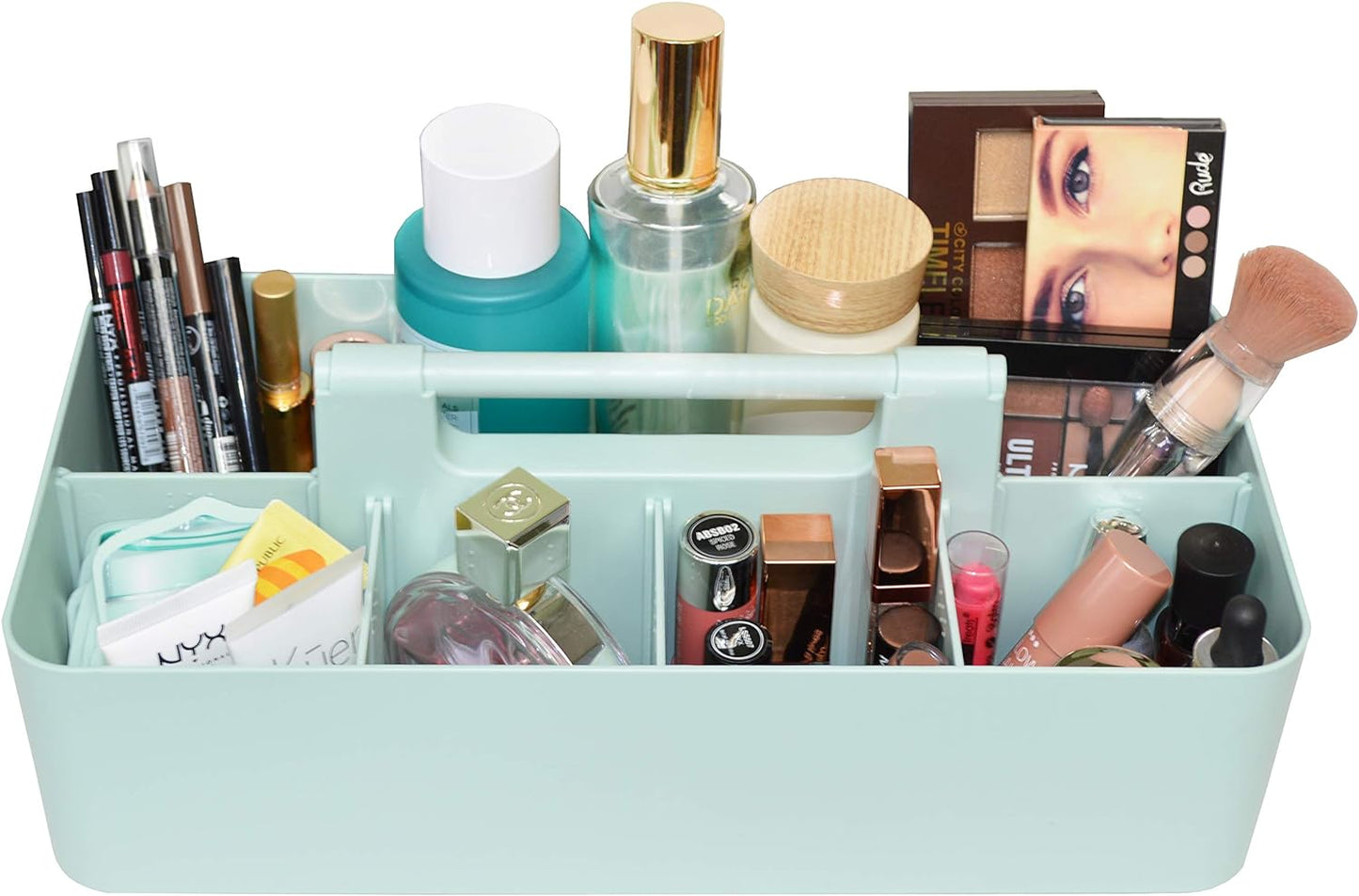 Portable Caddy Organizer -2 Stackable Plastic Caddy with Handle | Desk, Makeup, Dorm Caddy, Classroom Art Organizers (Made In Usa) (Mint/Royal Purple)