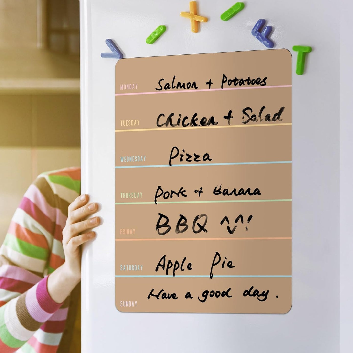 Outus 2 Pieces Magnetic Weekly Dry Erase Boards Erasable Weekly Calendars Whiteboard Planners with 2 Pieces Markers for Office School Supplies (Khaki Style)