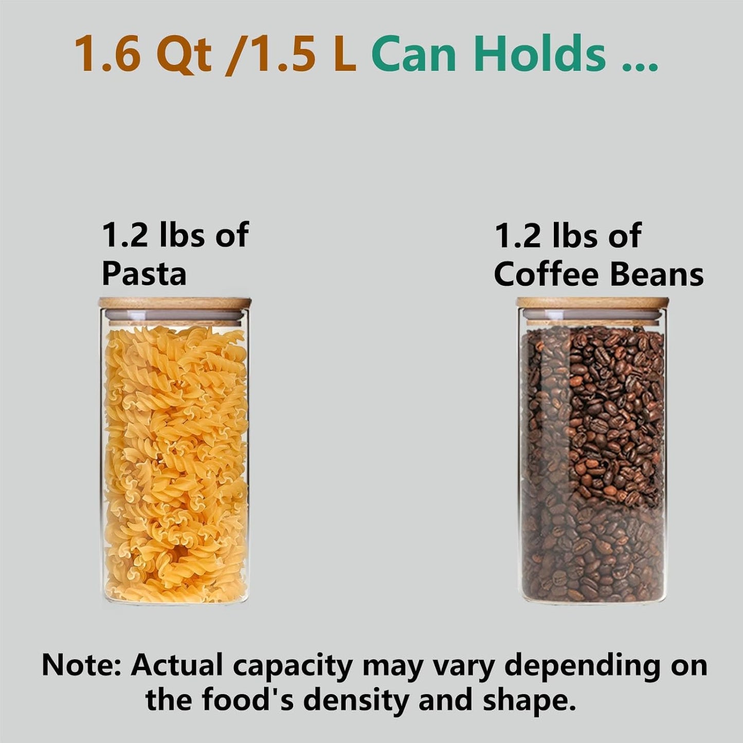 1.6 Qt Square Glass Storage Containers with Lids, Clear Food Storage Container Jar with Sealing Bamboo Lid for Noodles Flour Cereal Rice Sugar Tea Coffee Beans (Square-3Pack)