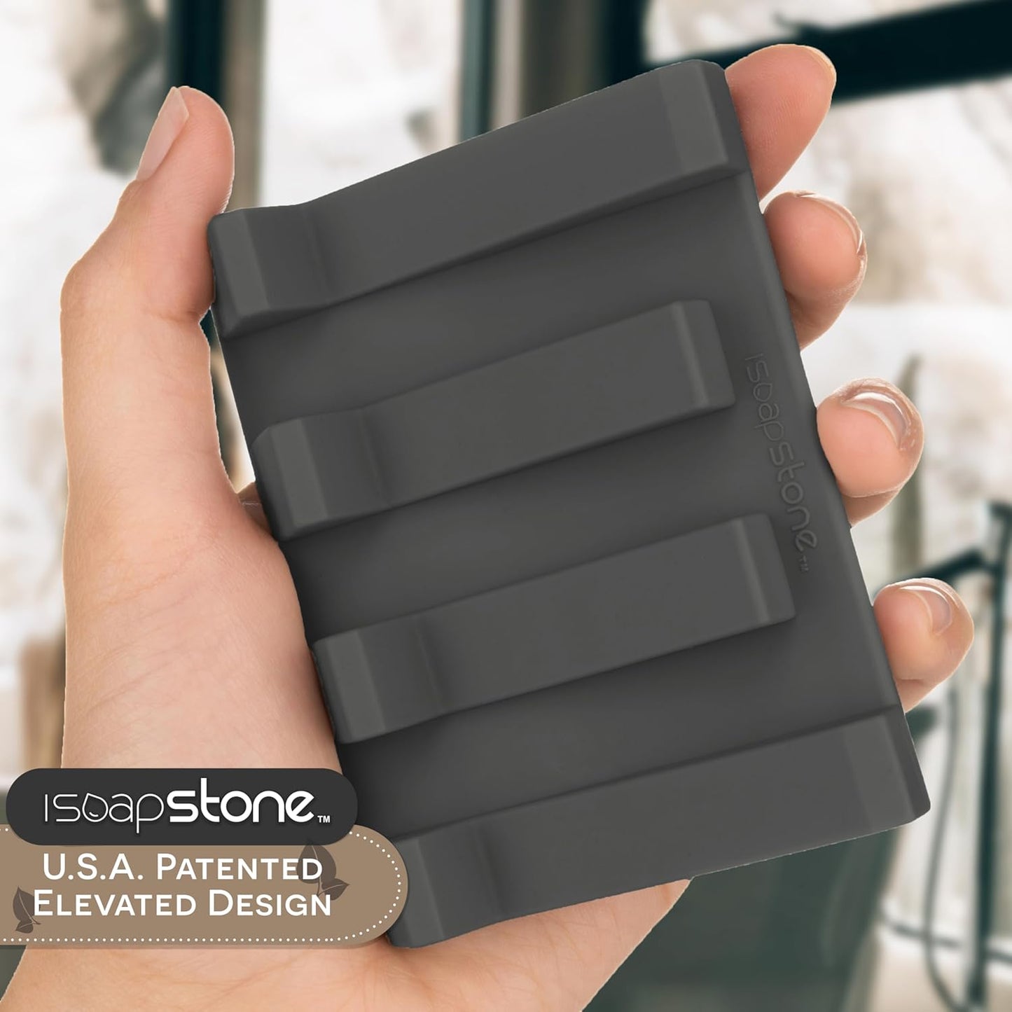 Silicone Soap Dish (USA Patented) Self Draining Bar Soap Holder for Shower Bathroom Sink, Drying Soap Dish Tray Kitchen Sponge Holder Easy Cleaning Soap Saver Mat (Dark Grey, 1)