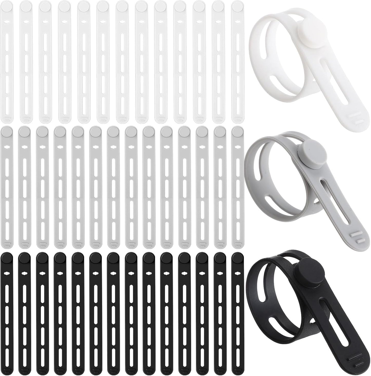 42 Pcs Silicone Cable Ties Reusable Cord Straps Multipurpose Elastic Cable Organizer for Bundling Fastening Earphone Phone Charger Home Office School(Black White Grey)