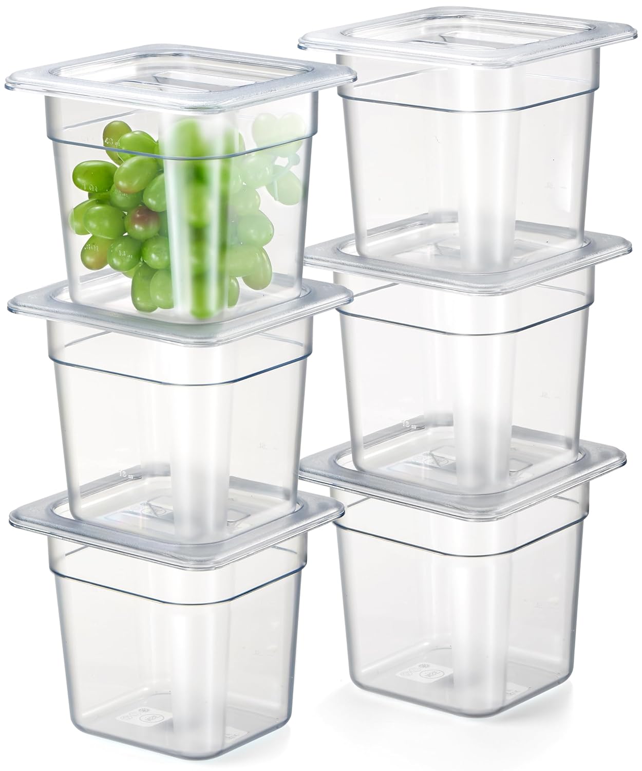 CURTA 6-Pack 1/6 Size 6" Deep NSF Polycarbonate Food Pans with Handled Lids & Drain Trays | Dishwasher & Freezer Safe Clear Container for Prep Tables, Buffet, Salad Bar, Commercial Kitchen