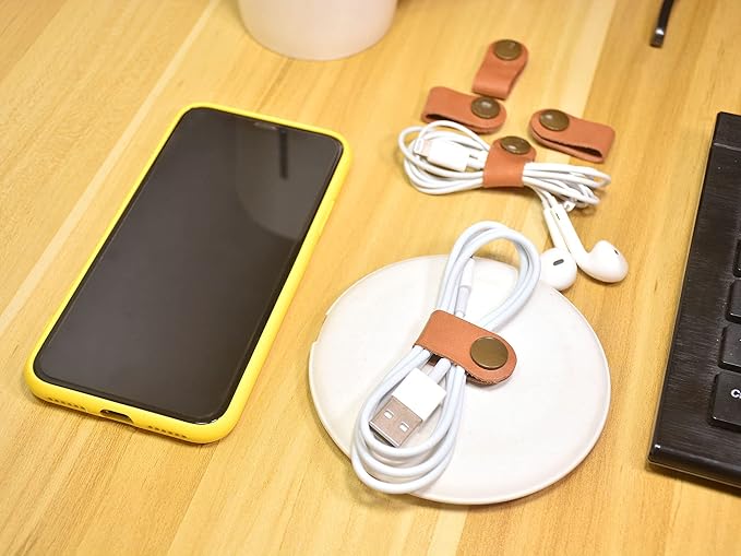 CAILLU Cord Organizer,Cord Keeper,Cable Organizer USB Holder,Cable Straps,Earbud case,wrap Headphone,Headset Winder,Earphone Clips Ties,stocking stuffers for men Gifts Leather