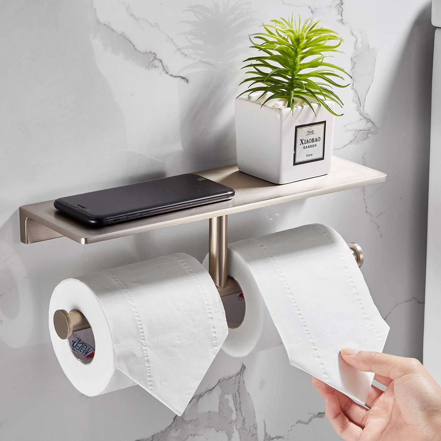 Double Roll Toilet Paper Holder with Shelf Solid Brass and Superior Hotel Style Tissue Dispenser Spared Storage Polished Nick Finish