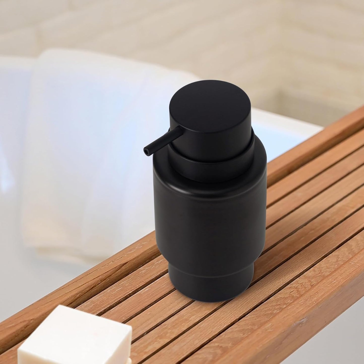 Fun Elements Black Soap Dispenser, 12oz Luxury Bathroom Soap Dispenser, Creamic Liquid Dispenser for Bathroom, Modern Minimalist Style