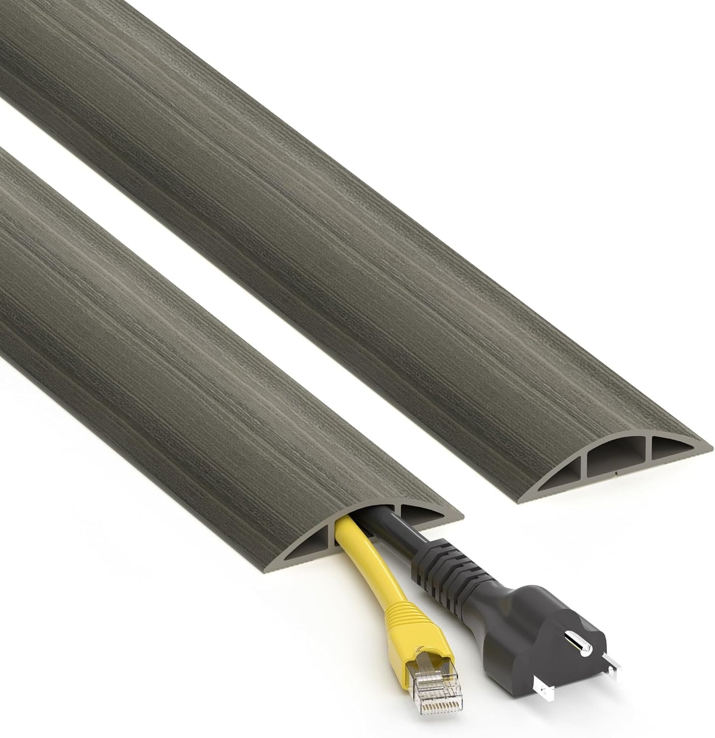 Floor Cord Cover 4ft, Gray Oak Wood Wire Hider Hide Extension Cords, Floor Cable Management Cover, PVC Cable Protector Cord Cavity W0.6in x H0.32in