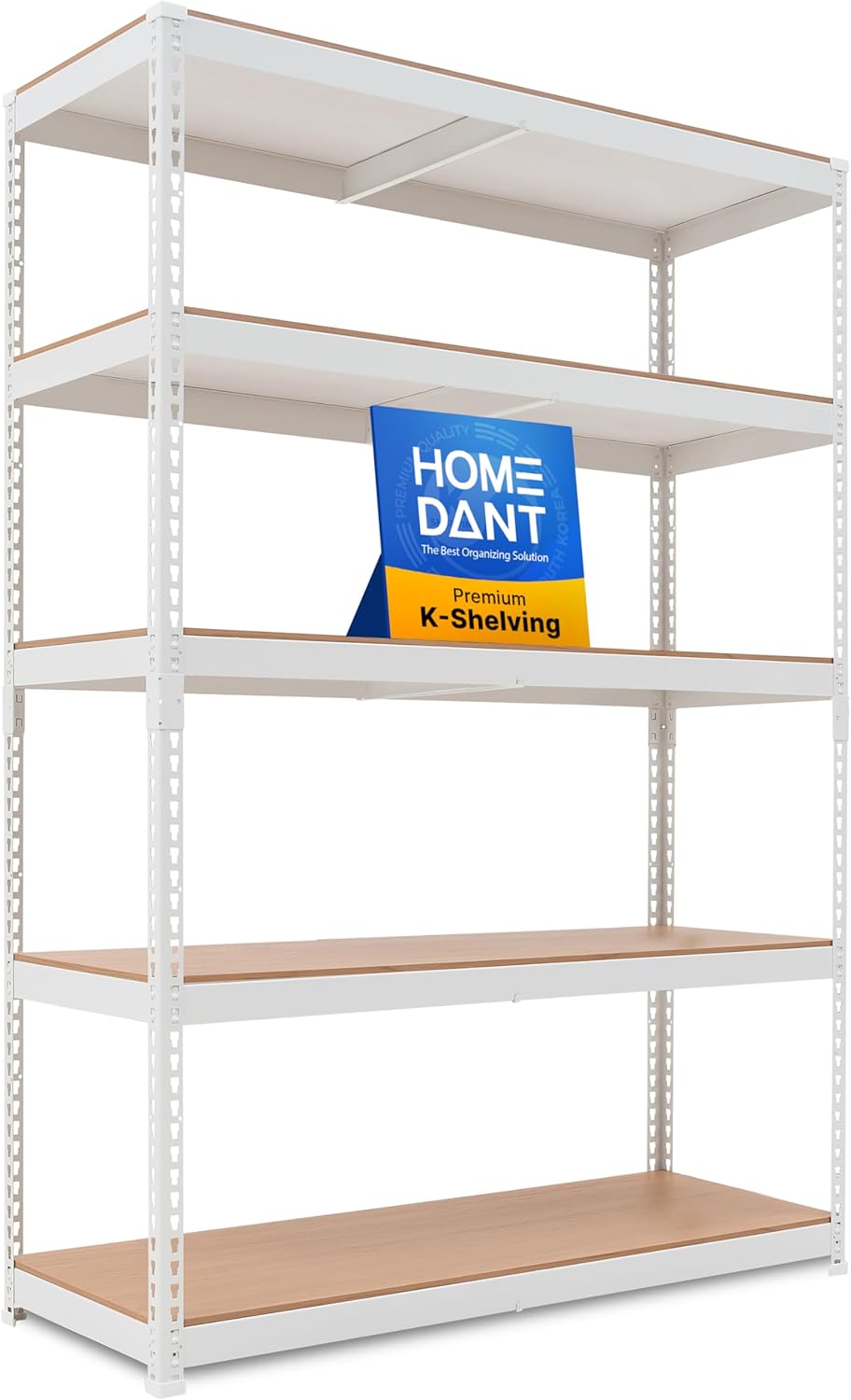 HOMEDANT White 5 Tier Laminated Boltless Heavy Duty Garage Storage Adjustable Wide Size Metal Shelving Unit Utility Rack Shelves Organization Shelf Shed Warehouse 47.7" W x 18.2" D x 71.3" H 1Pack