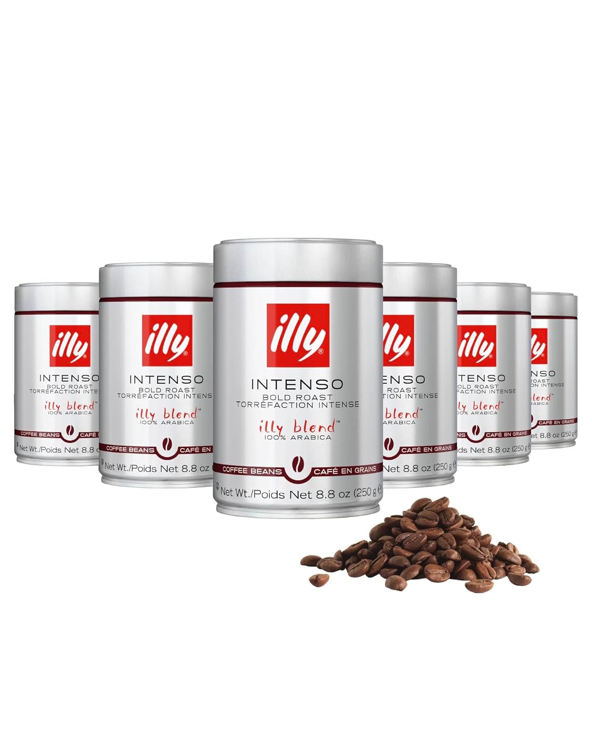Illy Whole Bean Coffee, Intenso Bold Roast - Bold & Flavorful - 100% Arabica - Whole Beans - Pressurized Packaging Sealed for Freshness - 8.8oz can (Pack of 6)