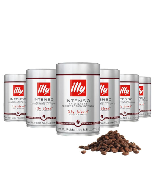 Illy Whole Bean Coffee, Intenso Bold Roast - Bold & Flavorful - 100% Arabica - Whole Beans - Pressurized Packaging Sealed for Freshness - 8.8oz can (Pack of 6)