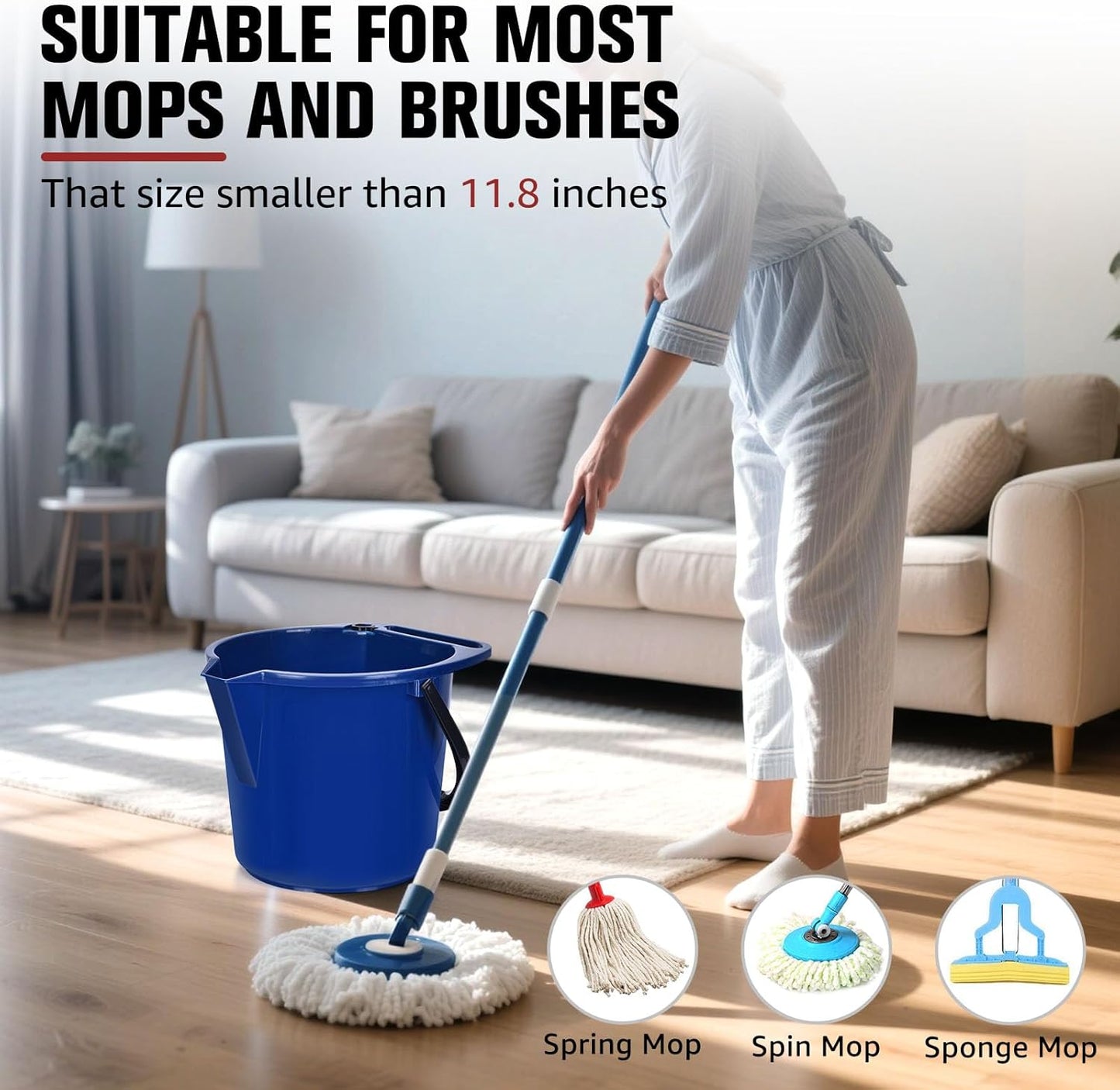 Matthew Cleaning 4.2 Gallon Mop Bucket, Heavy Duty Plastic Cleaning Bucket with Built-in Pour Spout, Mop Holder and Comfort Grip Handle, House and Commercial Cleaning Supplies, 2 Pack Blue