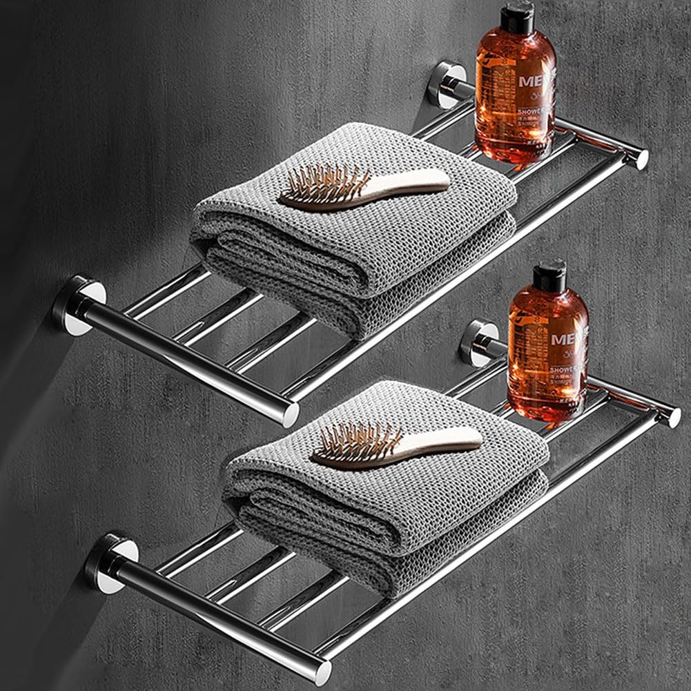 20 Inch Bathroom Towel Rack, Hotel Style Towel Racks for Bathroom Wall Mounted, Modern Towel Bar Rack, 2-Tier Towel Shelves, Polished Chrome