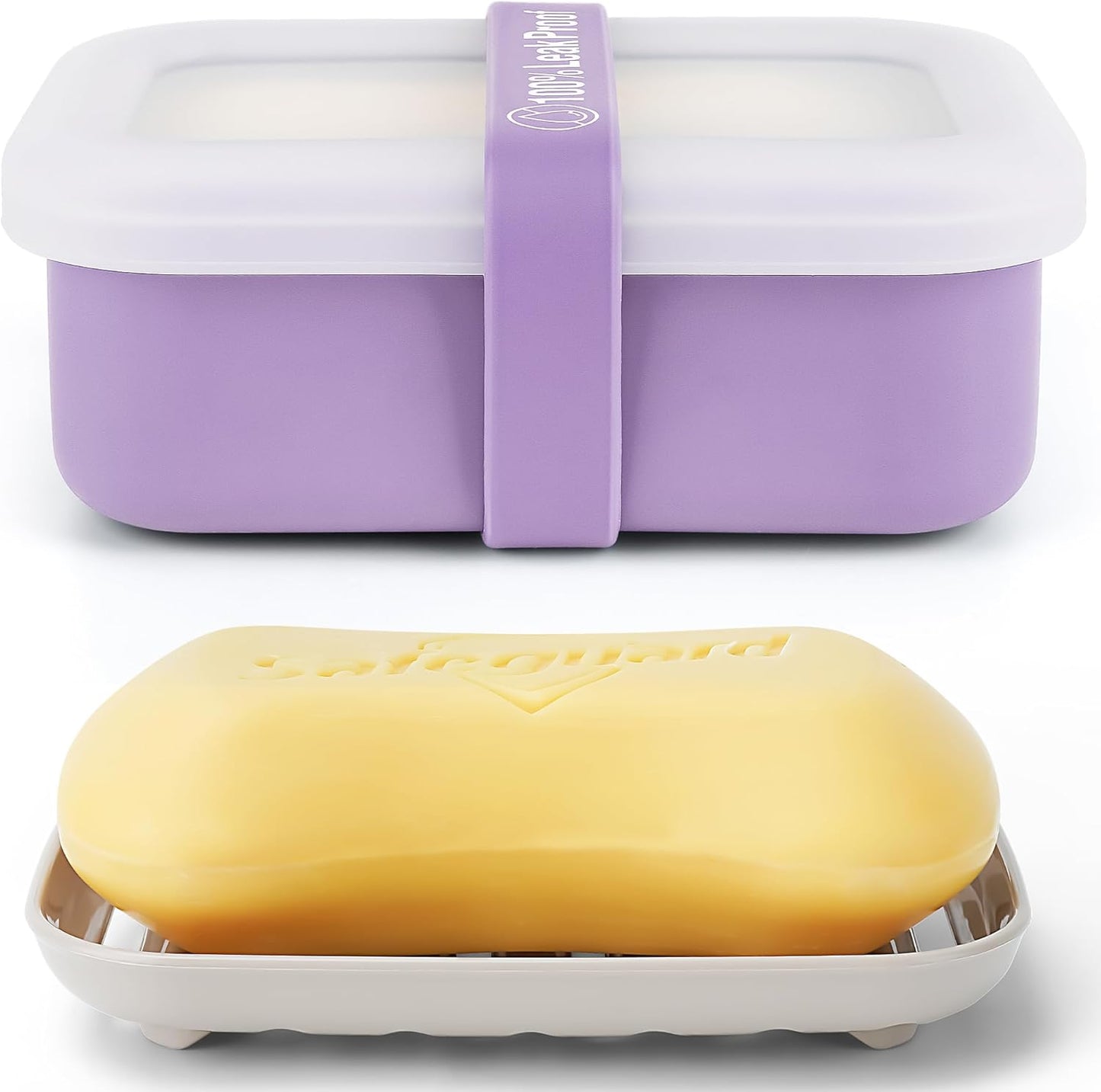 Compact Leakproof Travel Soap Case with Lid & Silicone Strap - Portable Draining Soap Bar Holder for Gym, Bathroom, Camping - Lightweight Silicone Soap Dish Container (Purple)