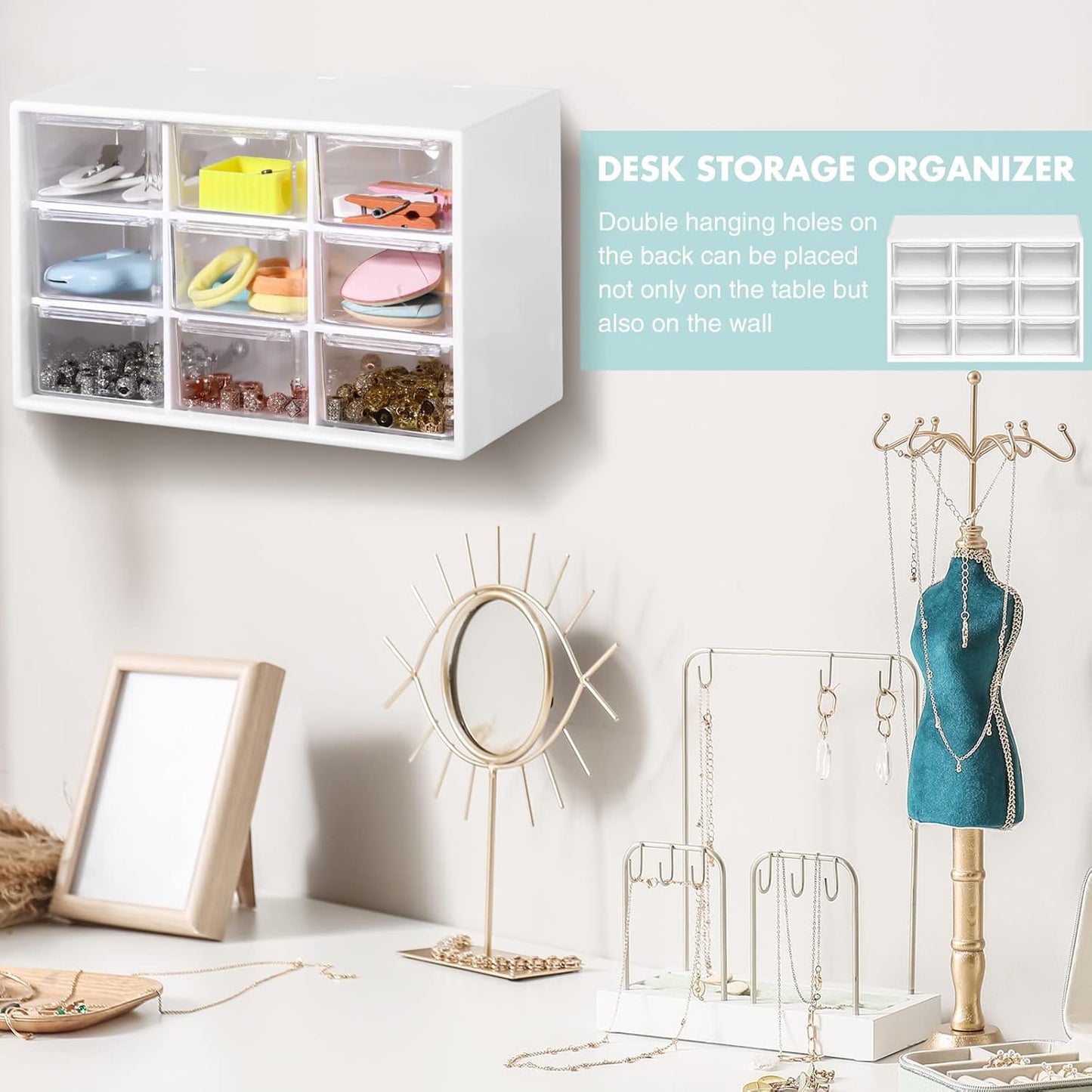 Amyhill 6 Pcs Mini Drawer Organizer Small Organizer with 9 Drawers Plastic Desktop Craft Storage Box for Office Home Room Jewelry Cosmetics Collection(Multicolored)