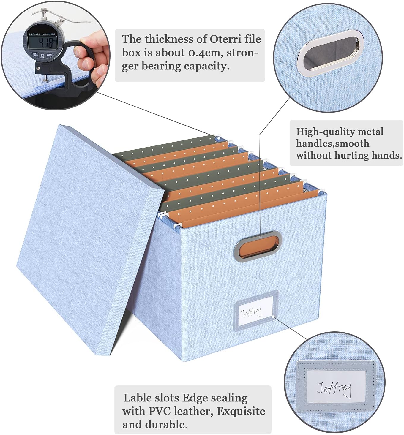 2 Pack File Storage Organizer, Filing Box, Portable File Box with Lid, Fit for Letter/Legal File Folder Storage, Document Organizer, Sky-blue