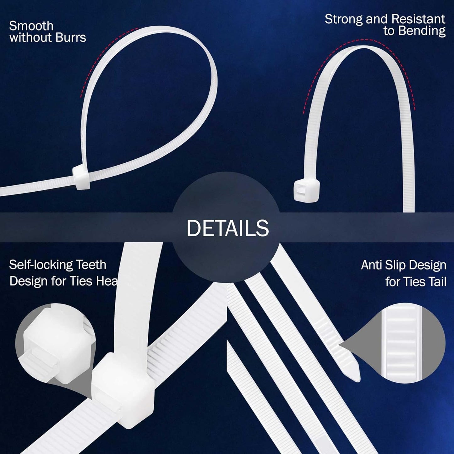 Cable Zip Ties 100 Pack, 12 Inch Zip Ties Heavy Duty, 120lbs Tensile Strength Wire Ties, White Cord Organizer for Indoor and Outdoor. By LOKANG